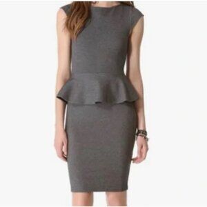 Alice & Olivia Charcoal Employed Victoria Peplum Sheath Dress Cap Sleeve 10